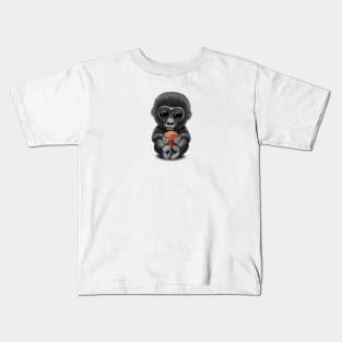Cute Baby Gorilla Playing With Basketball Kids T-Shirt